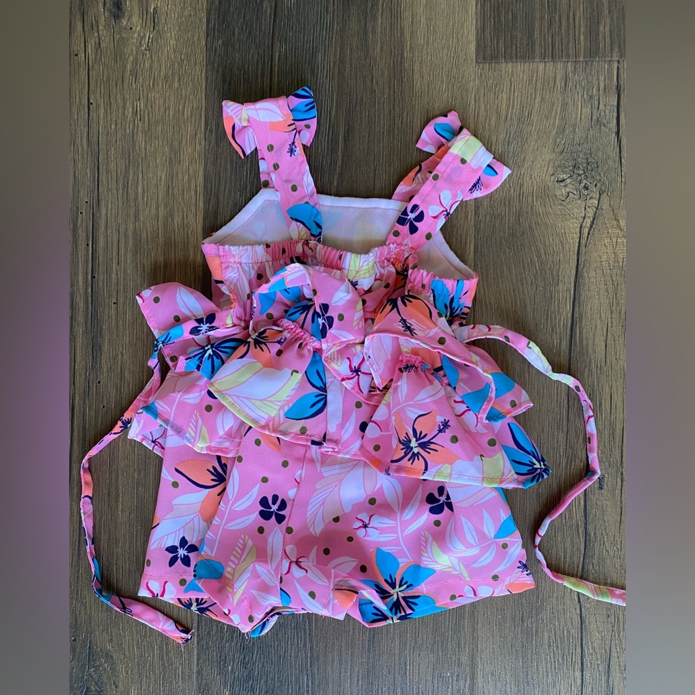 EUC Pink Floral Ruffle Romper - Picture 3 of 5